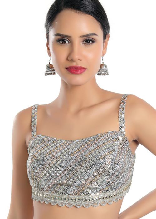 Grey Color Georgette Saree Blouse 