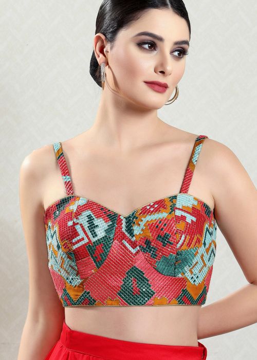 Multi Color Brocade Saree Blouse 