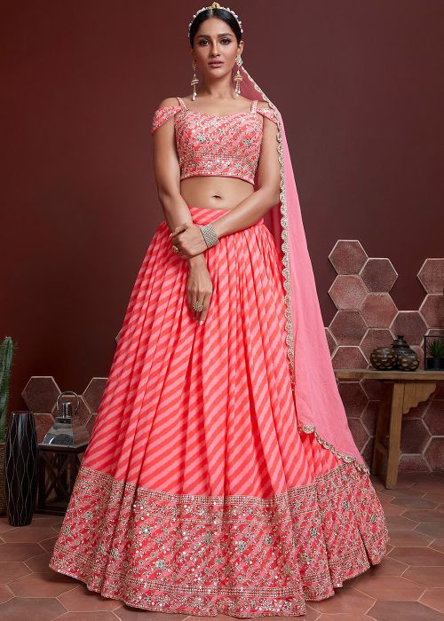 Peach Embroidered Festive Lehenga Choli