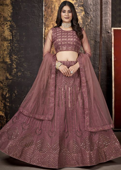 Purple Embroidered Net Lehenga Choli