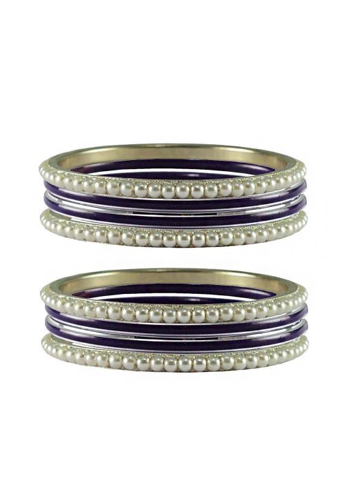 Pearl Beaded Purple and White Bangle Set