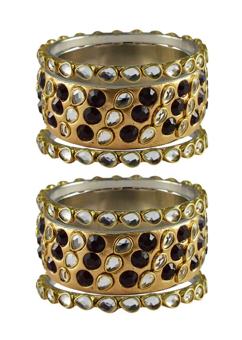 Stone Studded Black and Golden Bangle Set