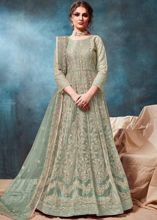 Green Net Embroidered Anarkali Salwar Kameez