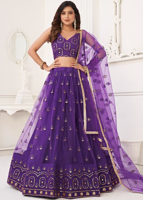 Purple Embroidered Lehenga Choli In Net