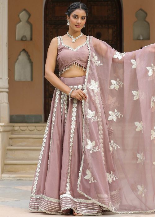 Rose Brown Gota Patti Lace Lehenga Choli In Crape