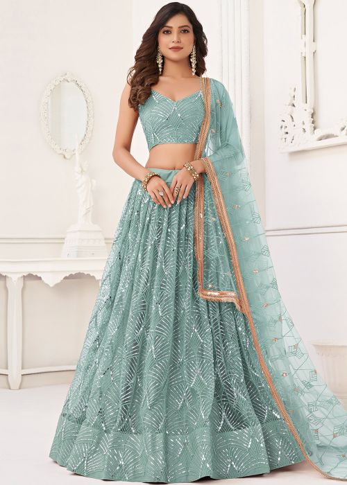 Sea Green Embroidered Lehenga Choli