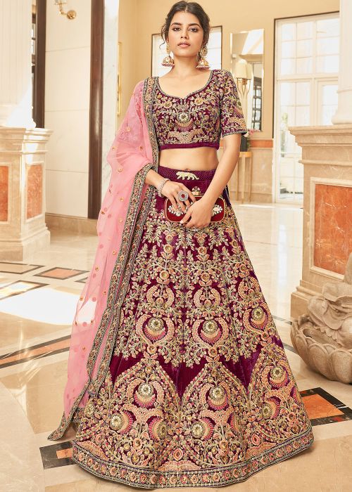 Maroon Sequin Embroidered Lehenga Choli