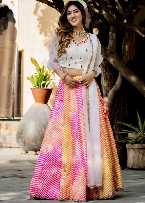 Multicolor Leheria Print Lehenga Choli