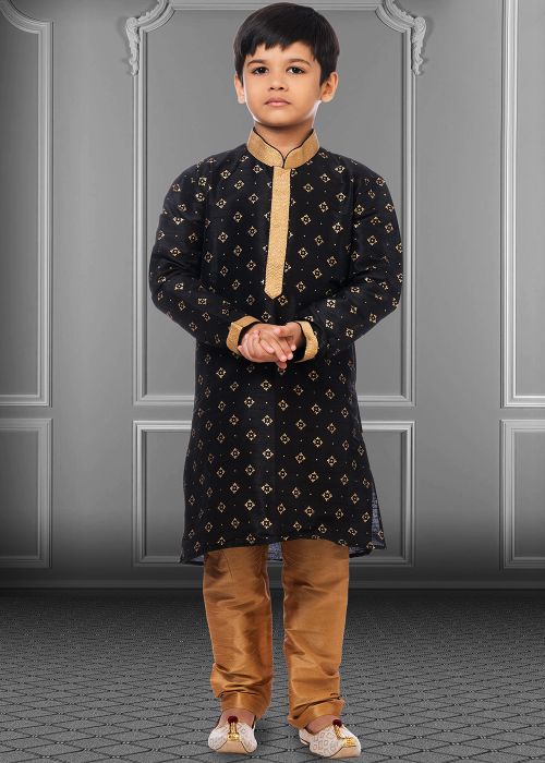 Kids Black Printed Readymade Kurta Pajama Set