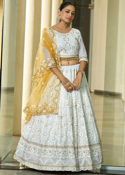 White Embrodiered Georgette Lehenga Choli