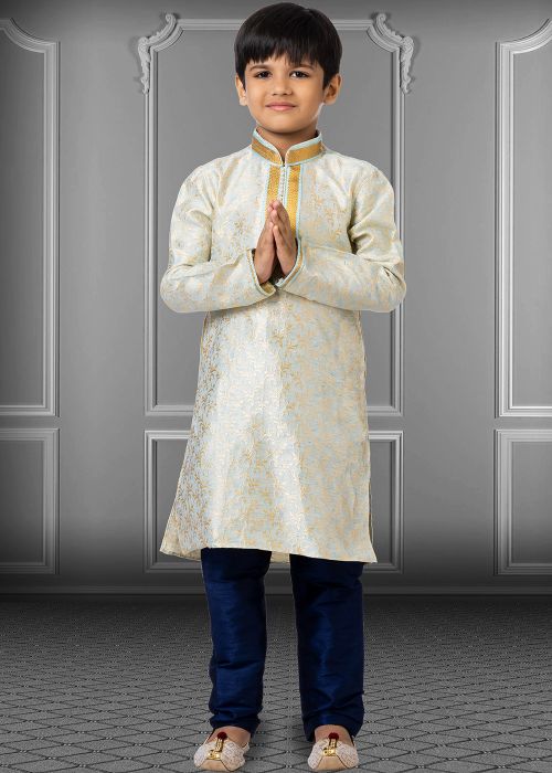 Readymade Blue Kids Woven Kurta & Pajama 