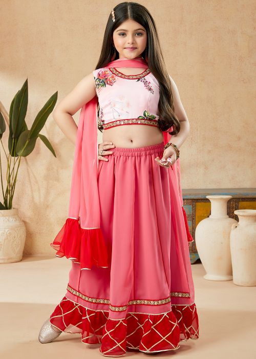 Readymade Kids Peach Lehenga Choli Set