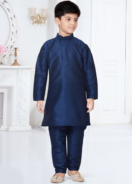 Readymade Navy Blue Kids Kurta Pajama Set