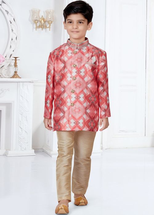 Readymade Multicolor Kids Digital Printed Sherwani Set