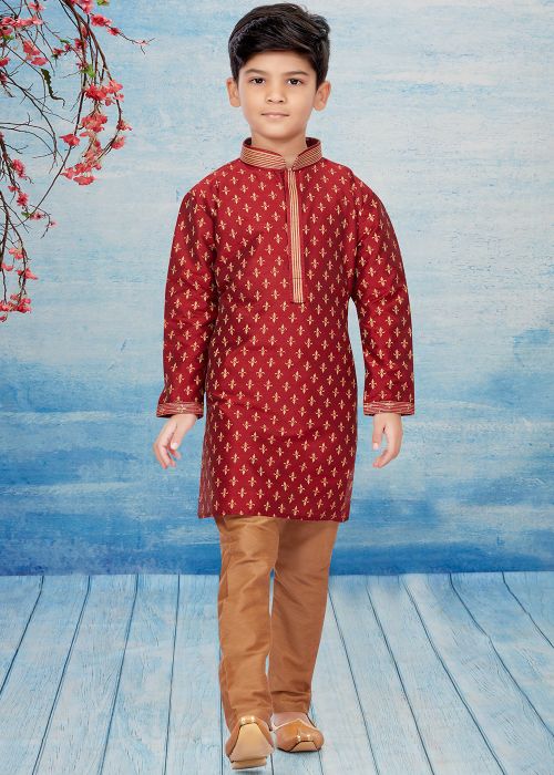 Marooon Kids Readymade Printed Kurta & Pajama