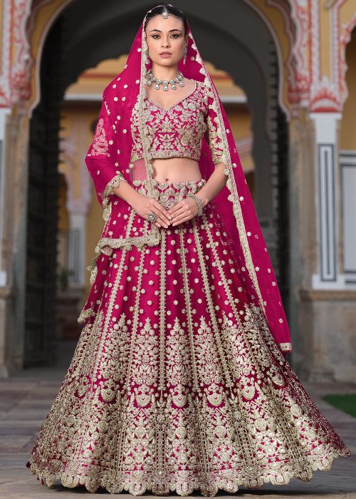 Pink Zari Embroidered Net Lehenga Choli
