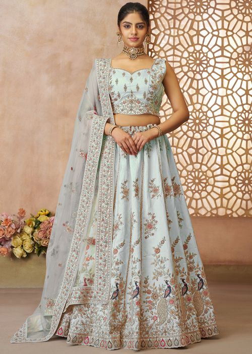 Blue Embroidered Art Silk Lehenga Choli