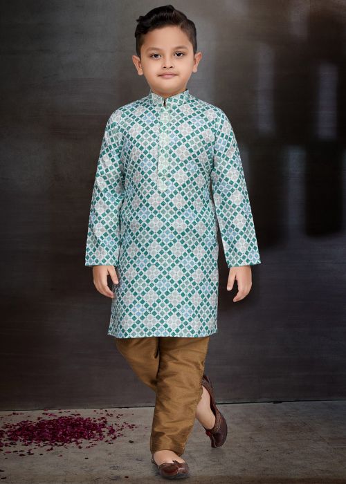 Multicolored Kids Readymade Printed Kurta & Pajama