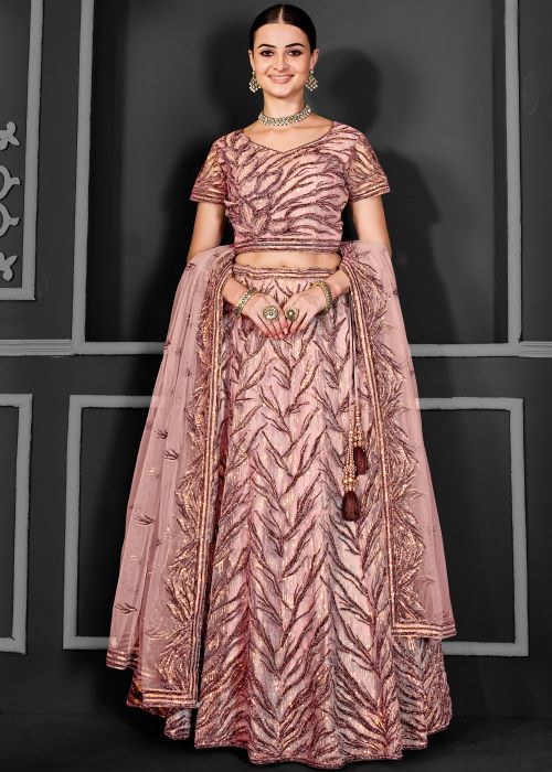 Dusty Peach Embroidered Lehenga Choli