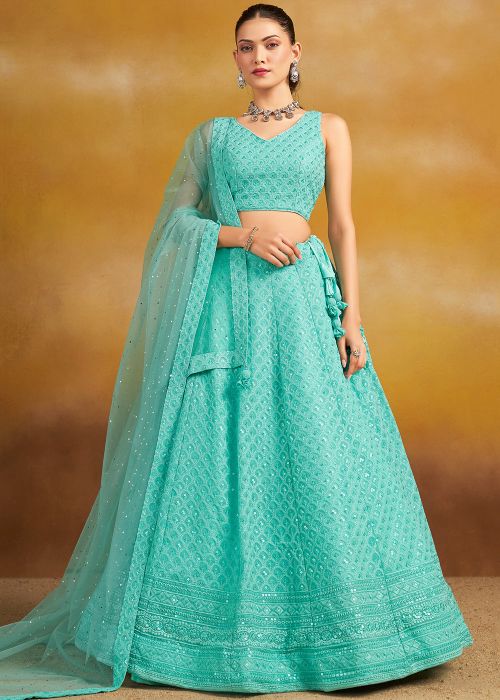 Blue Embroidered Lehenga Choli