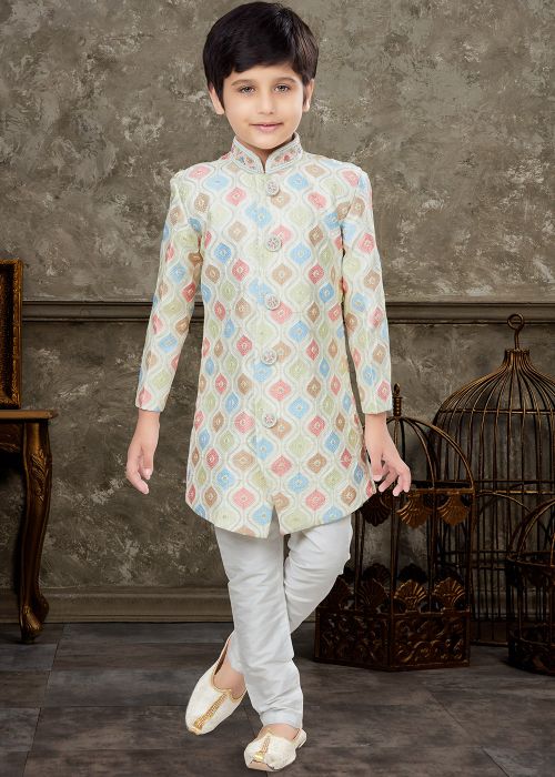 Multicolor Embroidered Kids Sherwani Set
