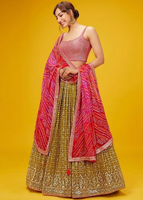 Green Embroidered Lehenga Choli