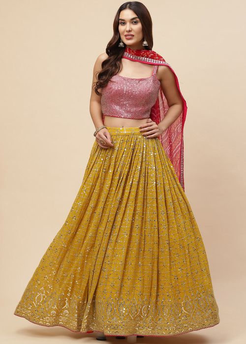 Yellow Embroidered Lehenga Choli In Georgette