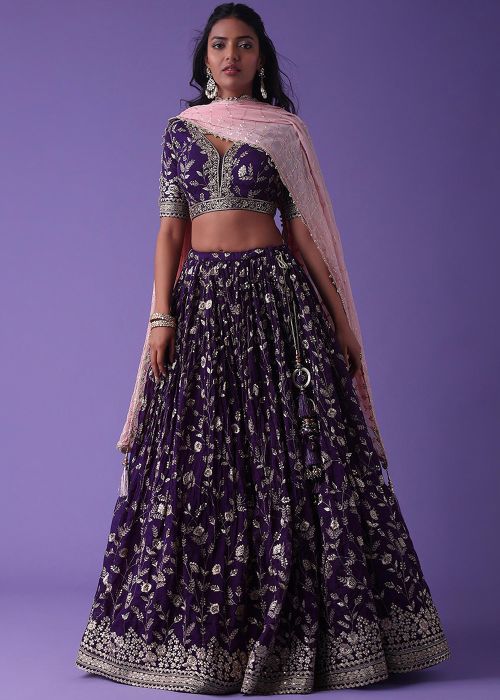 Purple Embroidered Lehenga Choli In Georgette