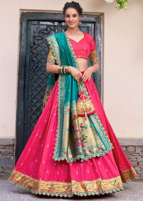 Pink Zari Woven Lehenga Choli