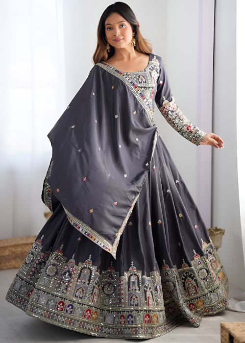 Black Embroidered Lehenga Choli In Crape