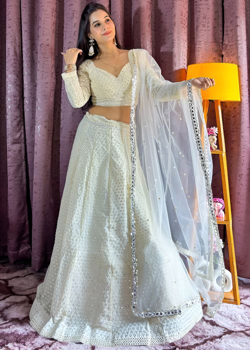 White Sequin Work Lehenga Choli