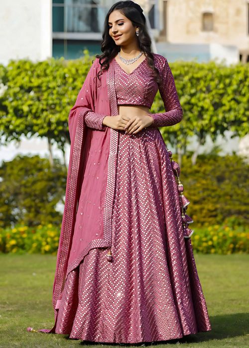 Pink Embroidered Lehenga Choli In Georgette