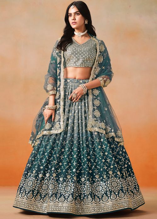 Blue Sequin Work Lehenga Choli