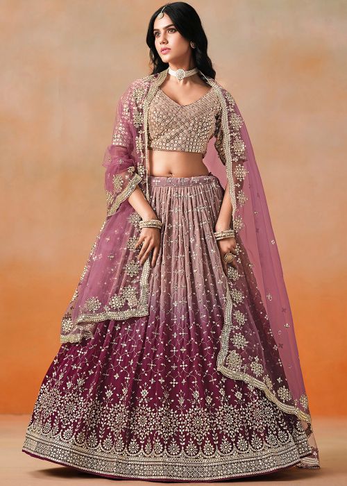 Purple Embroidered Georgette Lehenga Choli