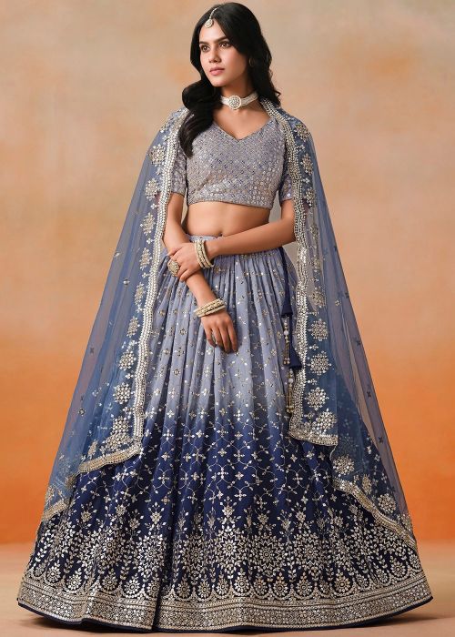 Blue Sequin Work Lehenga Choli
