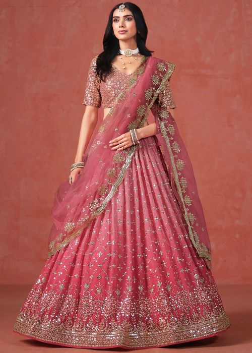Peach Embroidered Lehenga Choli