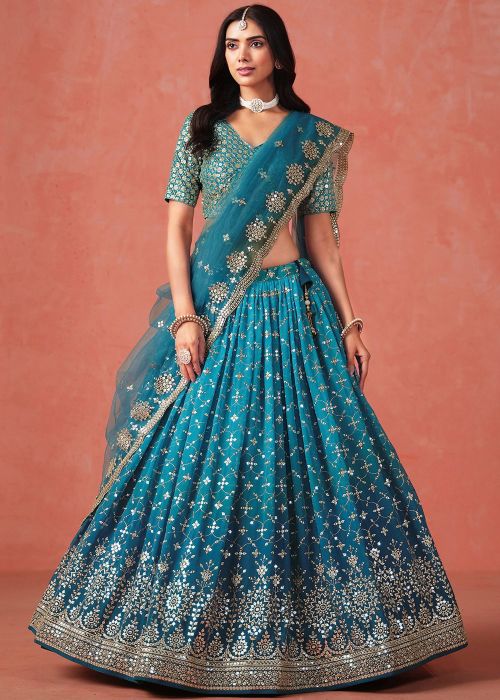 Blue Sequin Work Lehenga Choli