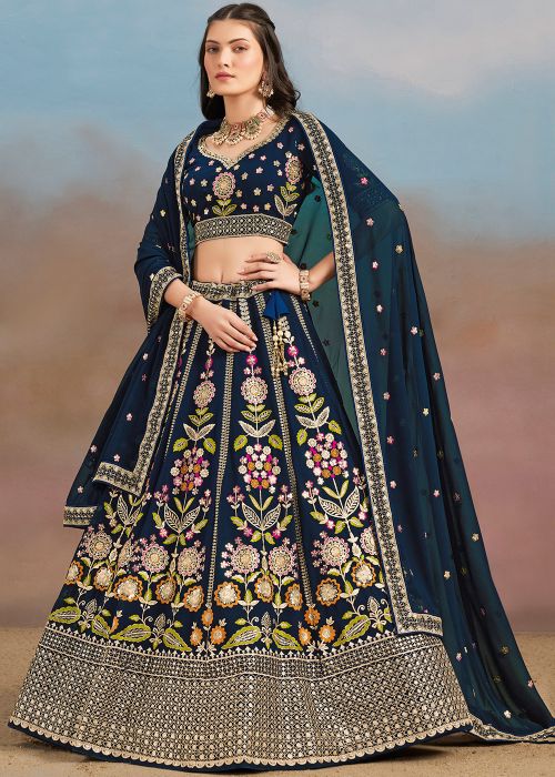 Blue Embroidered Lehenga Choli