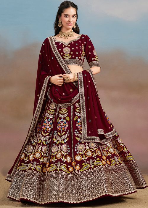 Maroon Embroidered Bridesmaid Lehenga Choli