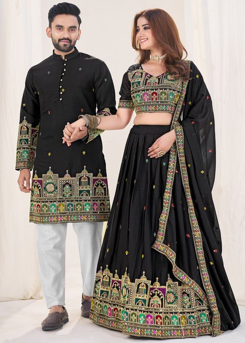 Black Embroidered Couple Wear In Georgette