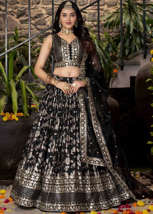 Black Zari Woven Art Silk Lehenga Choli