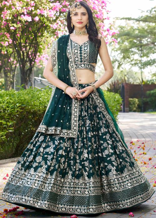Green Embroidered Border Lehenga Choli