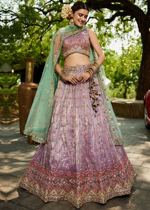Lavender Embellished Tissue Lehenga Choli