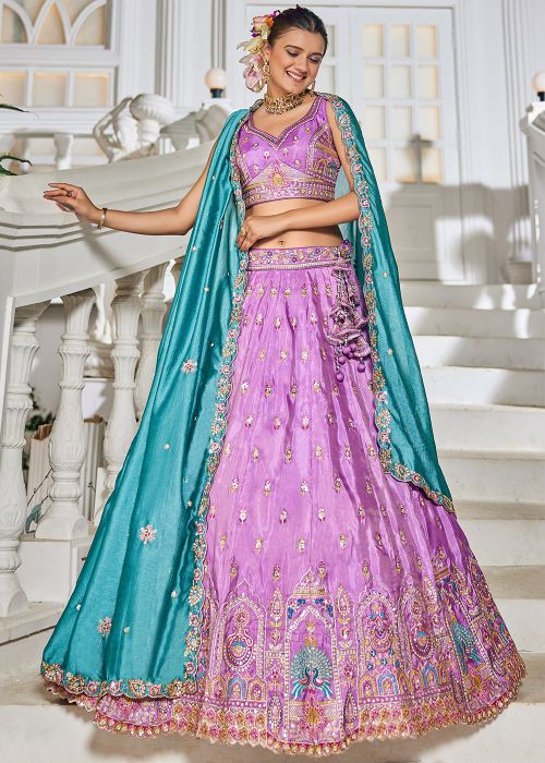 Lavender Embroidered Tissue Lehenga Choli