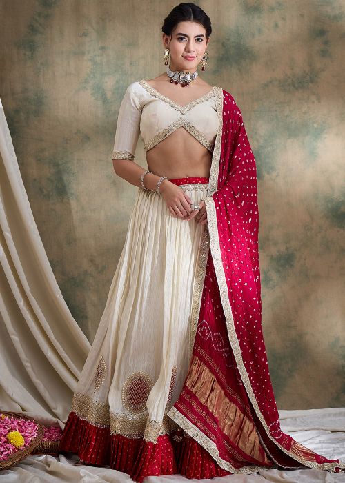 Cream Embroidered Lehenga Choli