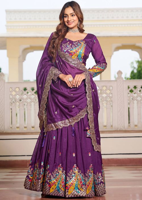Purple Embroidered Art Silk Lehenga Choli