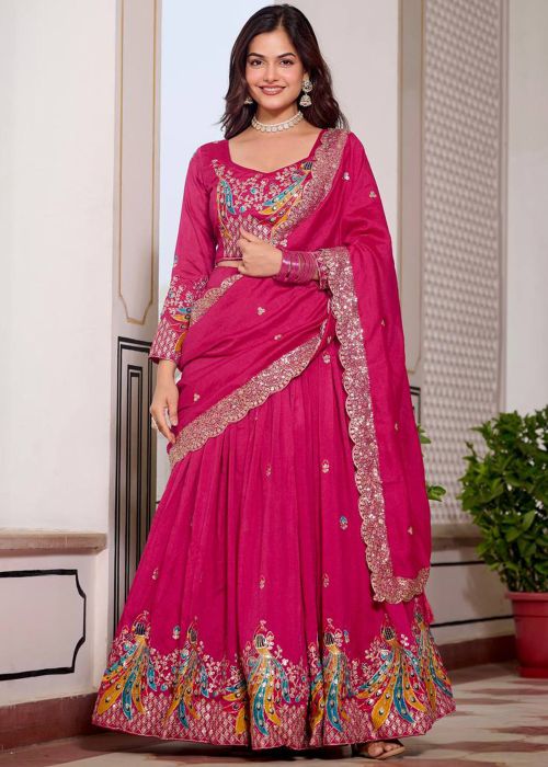 Pink Art Silk Embroidered Lehenga Choli Set