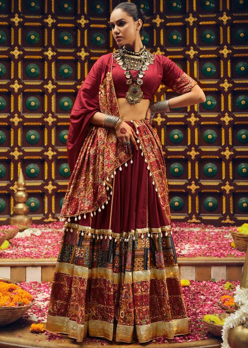 Maroon Navratri Printed Lehenga Choli Set
