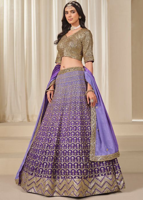 Purple Sequin Work Lehenga Choli In Chiffon