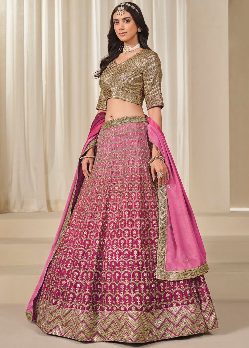 Pink Embroidered A-Line Lehenga Choli